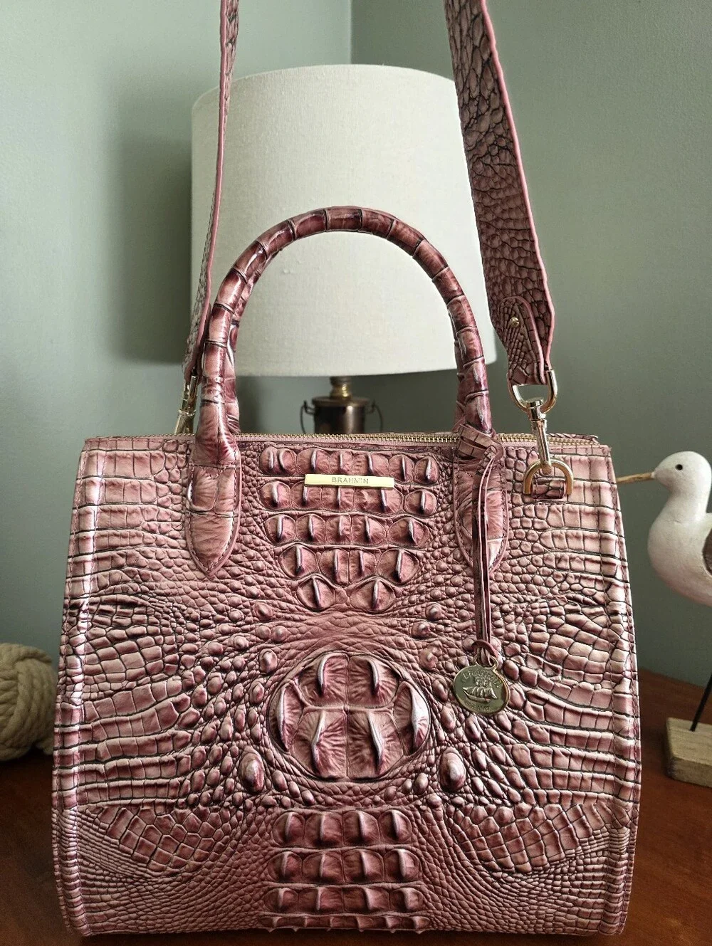 Brahmin Caroline Satchel Dusty Rose Metallic